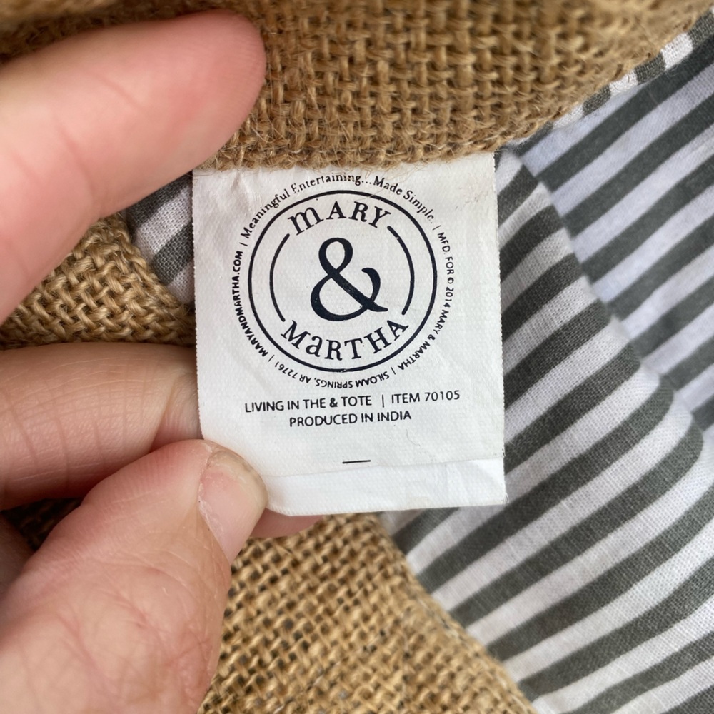 Mary & Martha Burlap Lined Tote Bag Ampersand View 5
